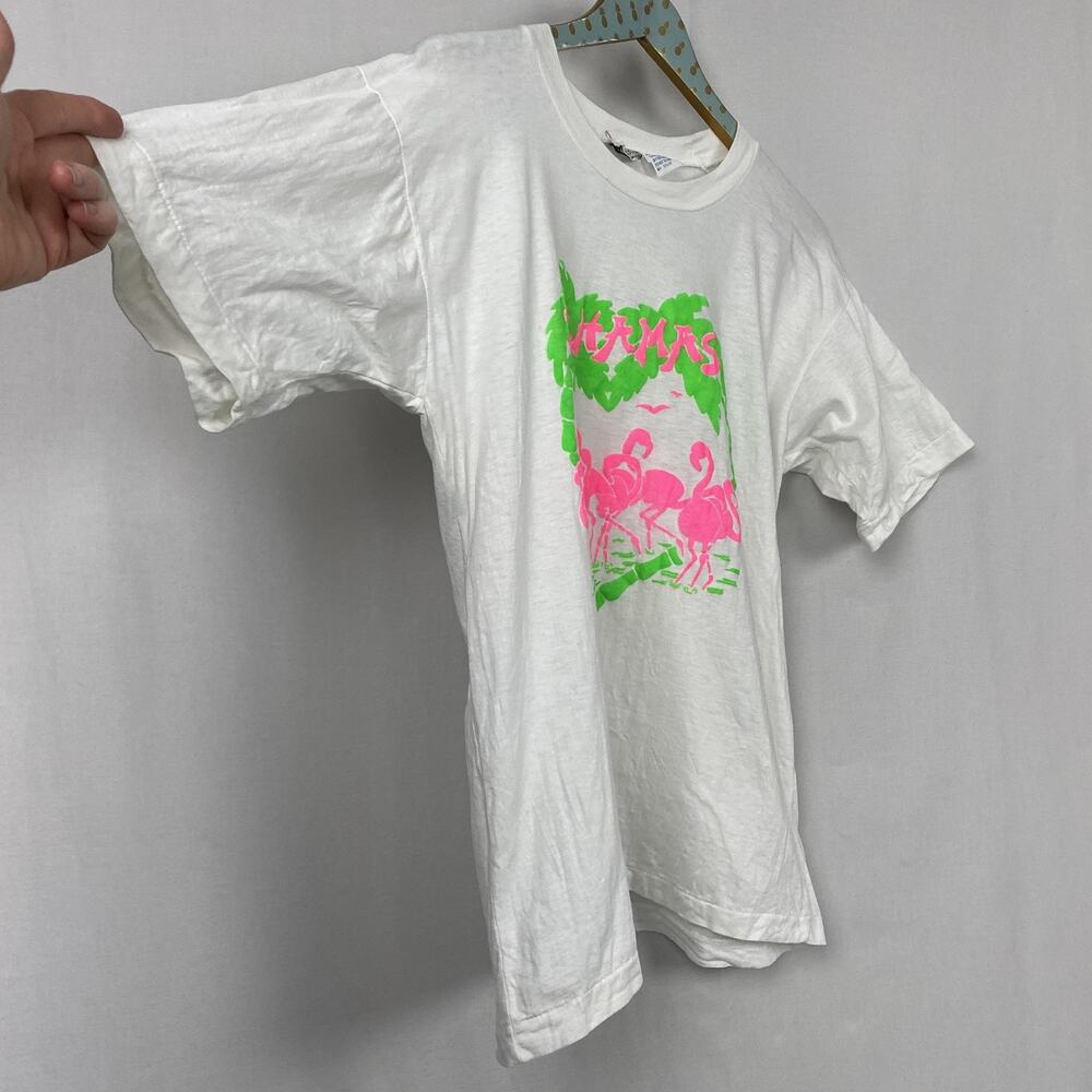 Vintage Bahamas T Shirt Large White Neon Puff Paint Tropical Single Stitch 80s - Picture 4 of 14